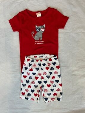 Kids Red 'All American & Awesome' Pajama Set with Heart Print Shorts
